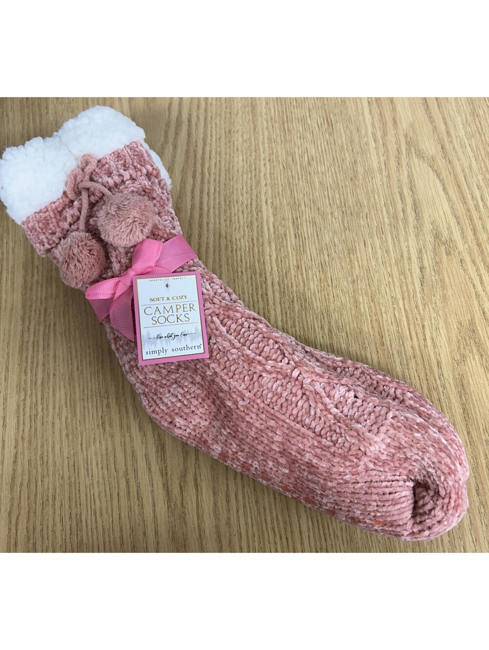 Simply Southern Camper Socks. Pink. Sherpa Lined. Gripper Slipper. NWT